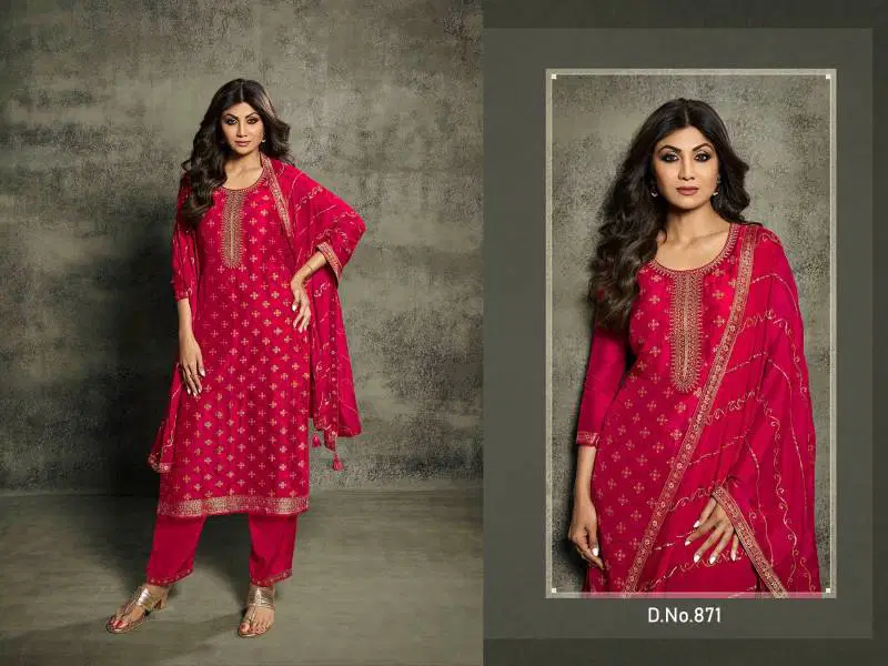 Shilpa Shetty 871 To 8765 Jacquard Viscose Embroidery Salwar Kameez